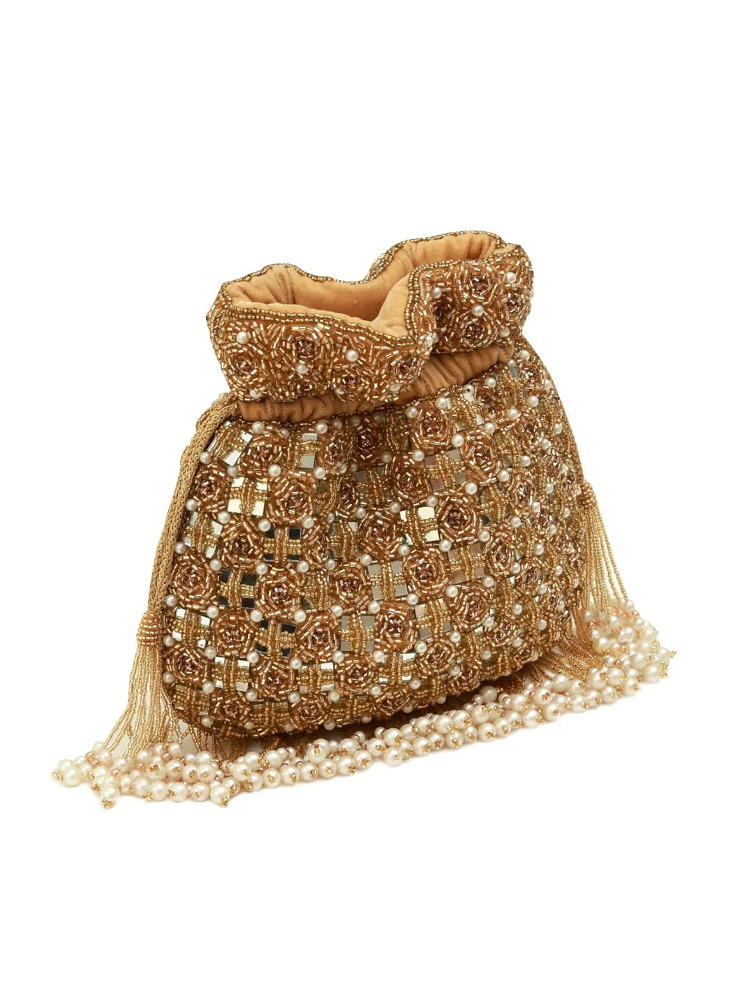Sehaj Golden Tasselled Potli Bag