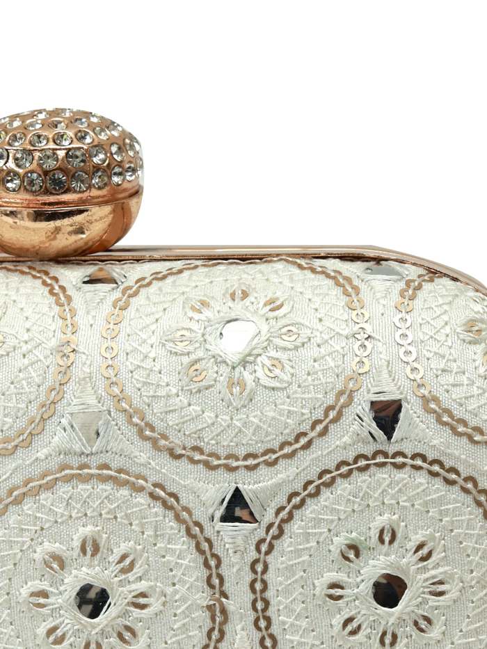 Inaara White Oval Clutch