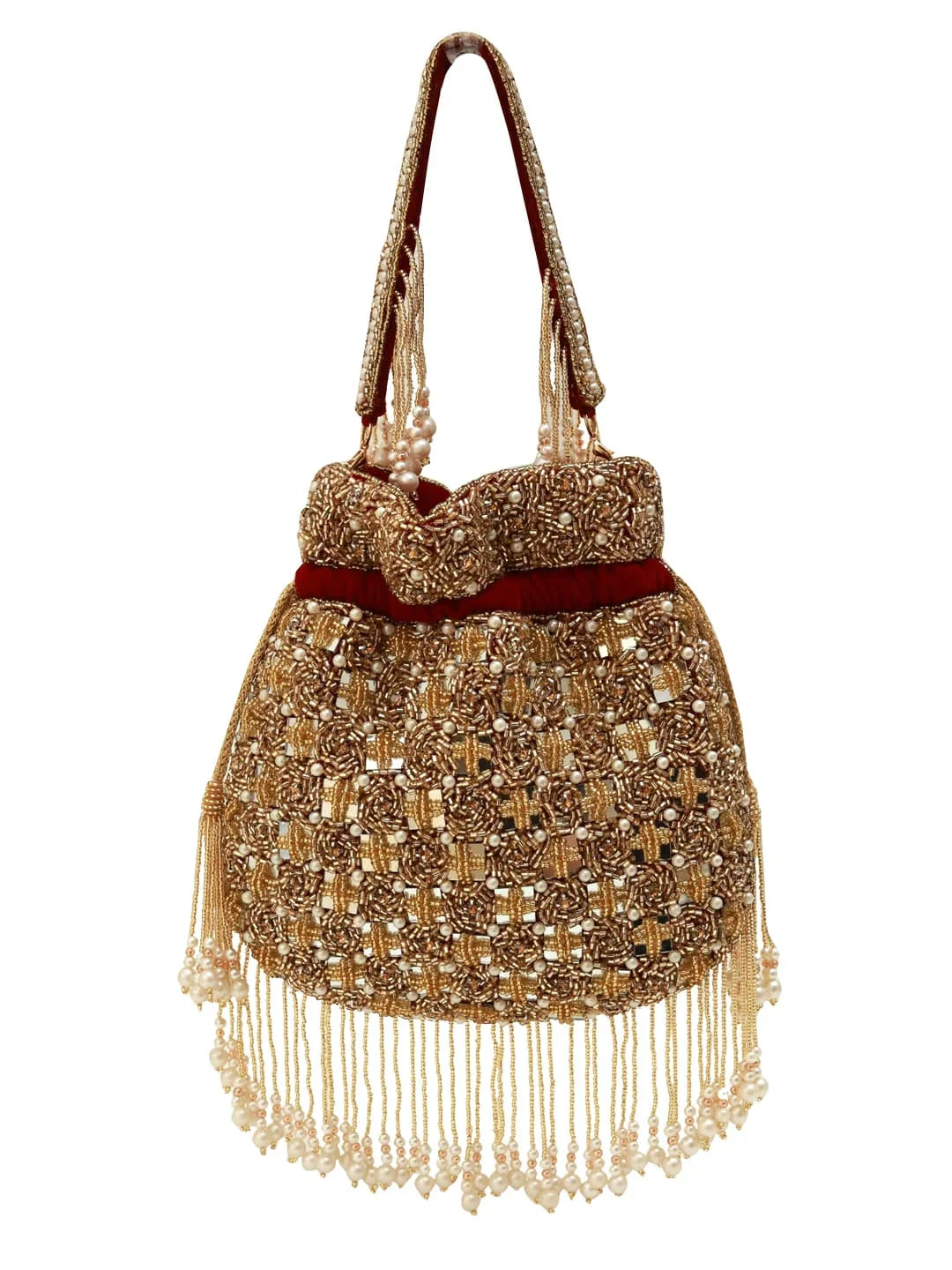 Sehaj Maroon Tasselled Potli Bag