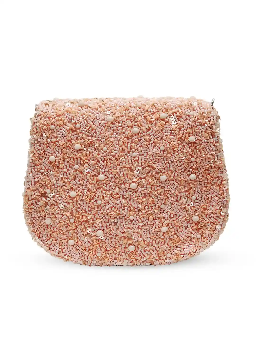 Pink glittery clutch bag on a white background