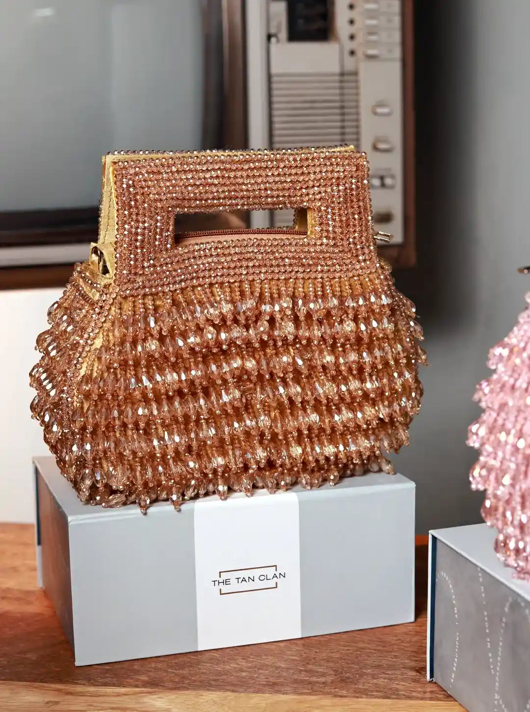 Cindy Gold Pearls Box Clutch