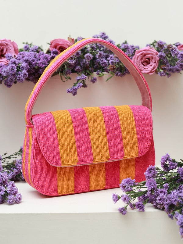Tulip Orange Pink Baguette Bag with Handle