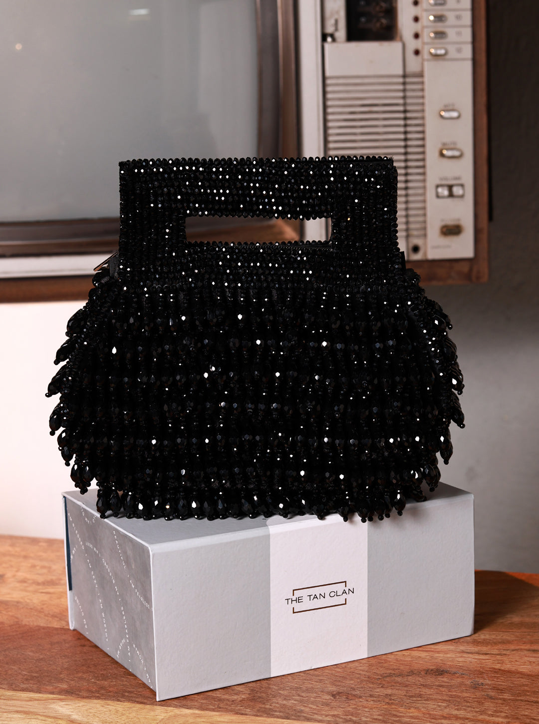 Cindy Black Pearls Box Clutch