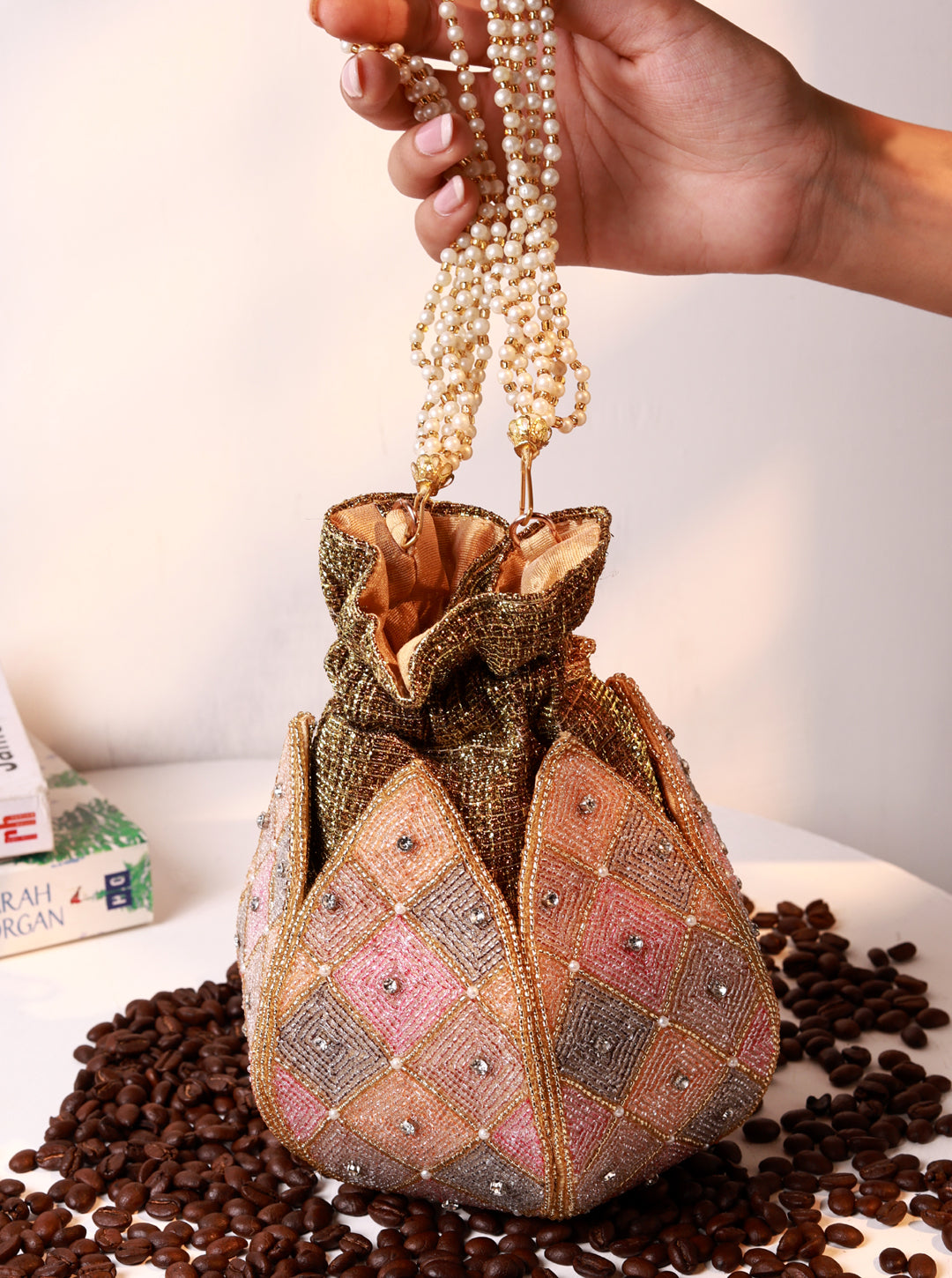 Juhi Lotus Potli with Pearl handle