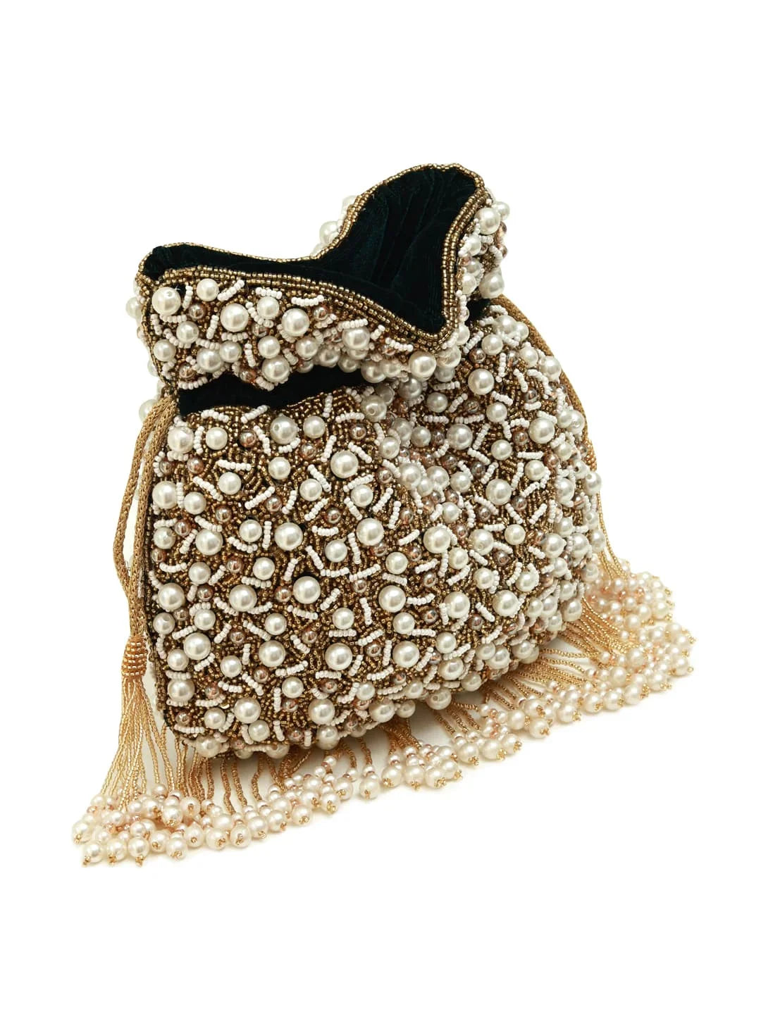 Rimsha Black Pearl Potli Bag with Tassels
