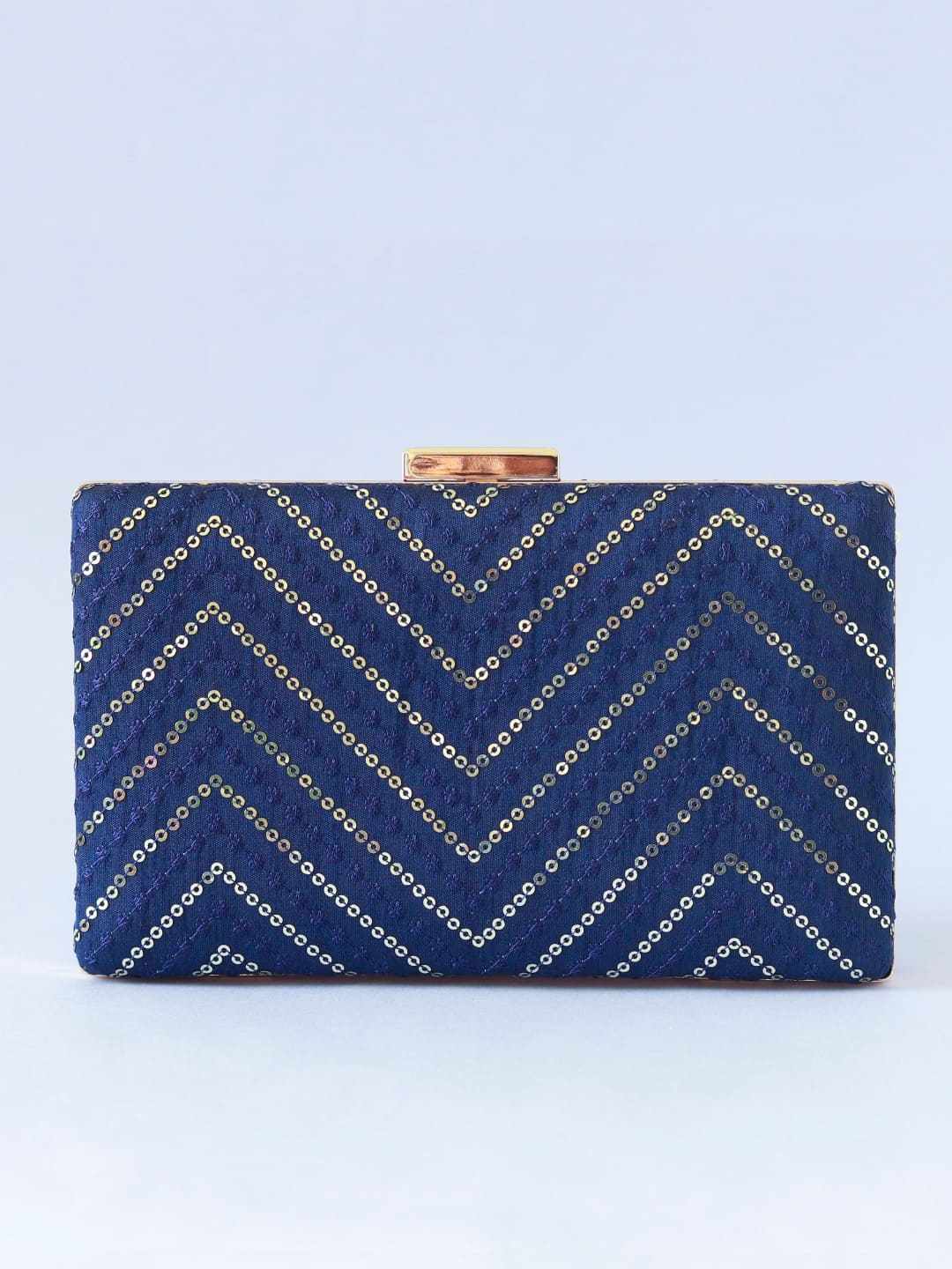 Mehak Blue Zig Zag Sequins Embroidered Clutch