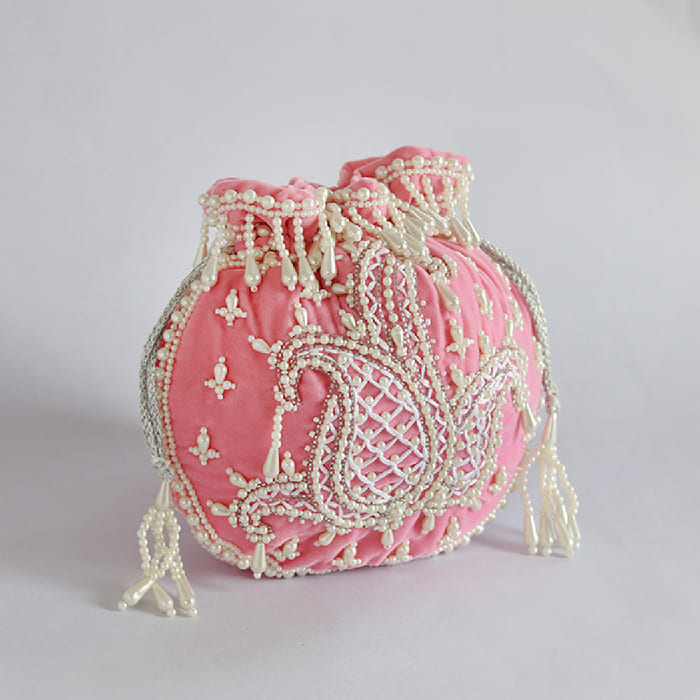 Sukoon Hand Embroidered Potli with Pearl Handle