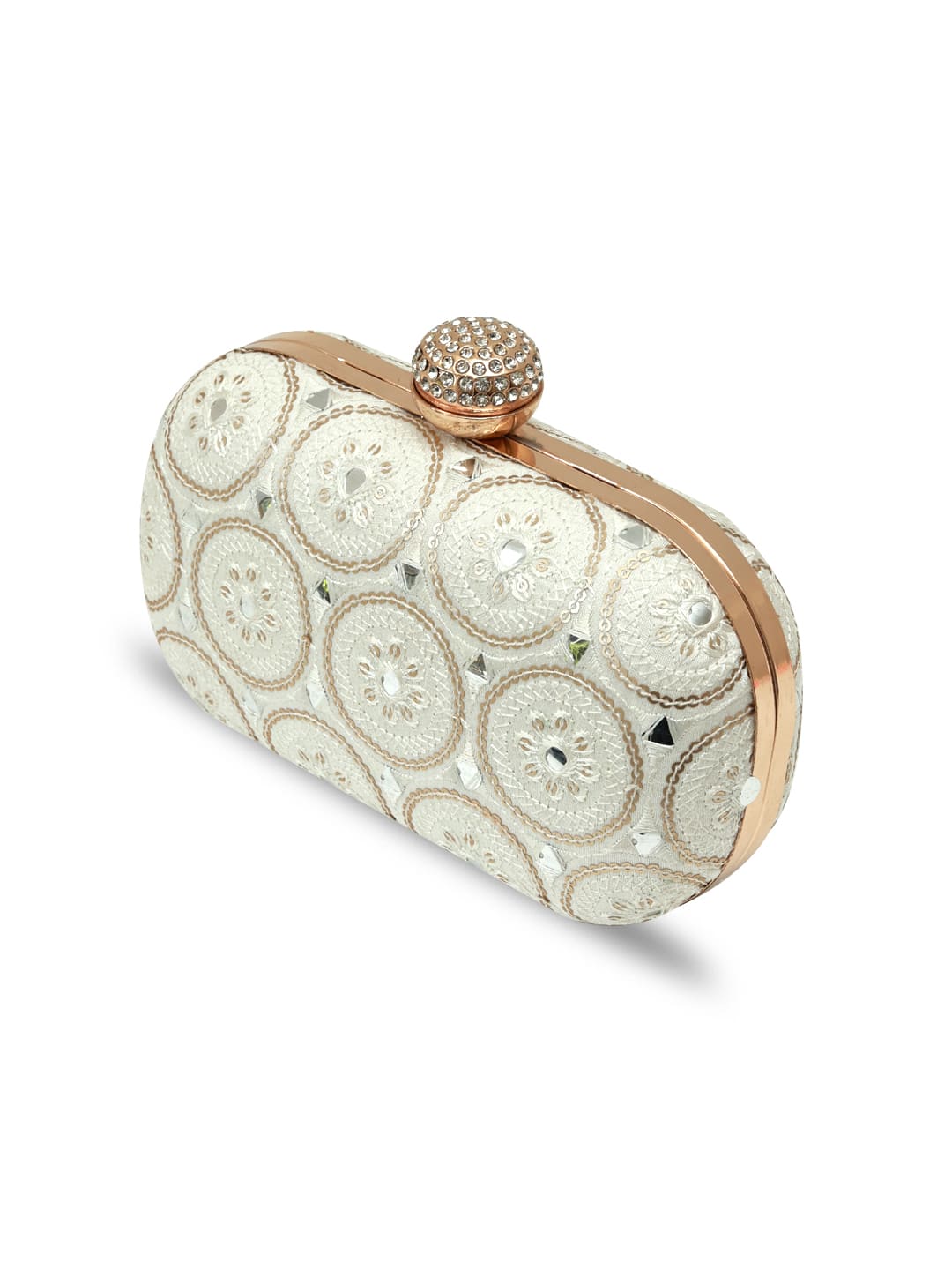 Inaara White Oval Clutch