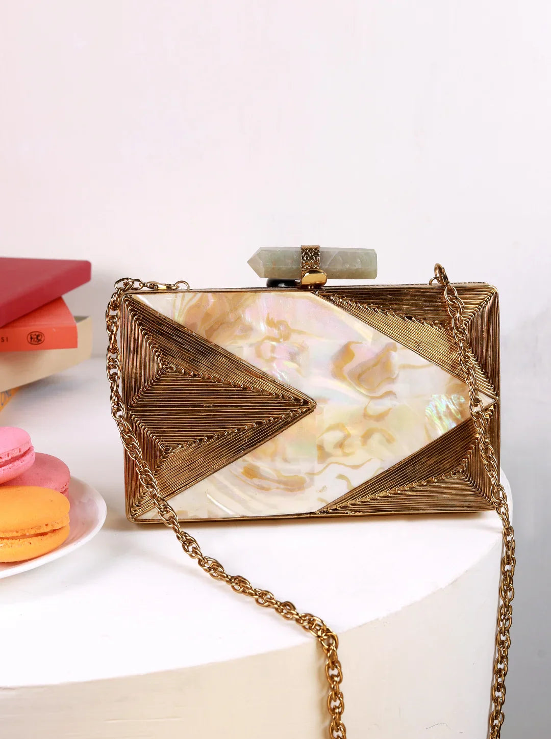 Krysty Mother of Pearl Brass Clutch