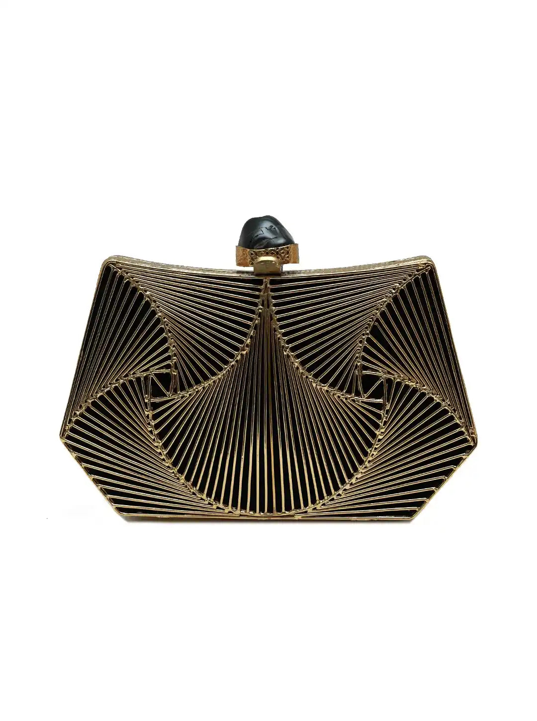 Gold geometric clutch bag on a white background