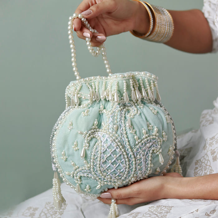 Sukoon Hand Embroidered Potli with Pearl Handle