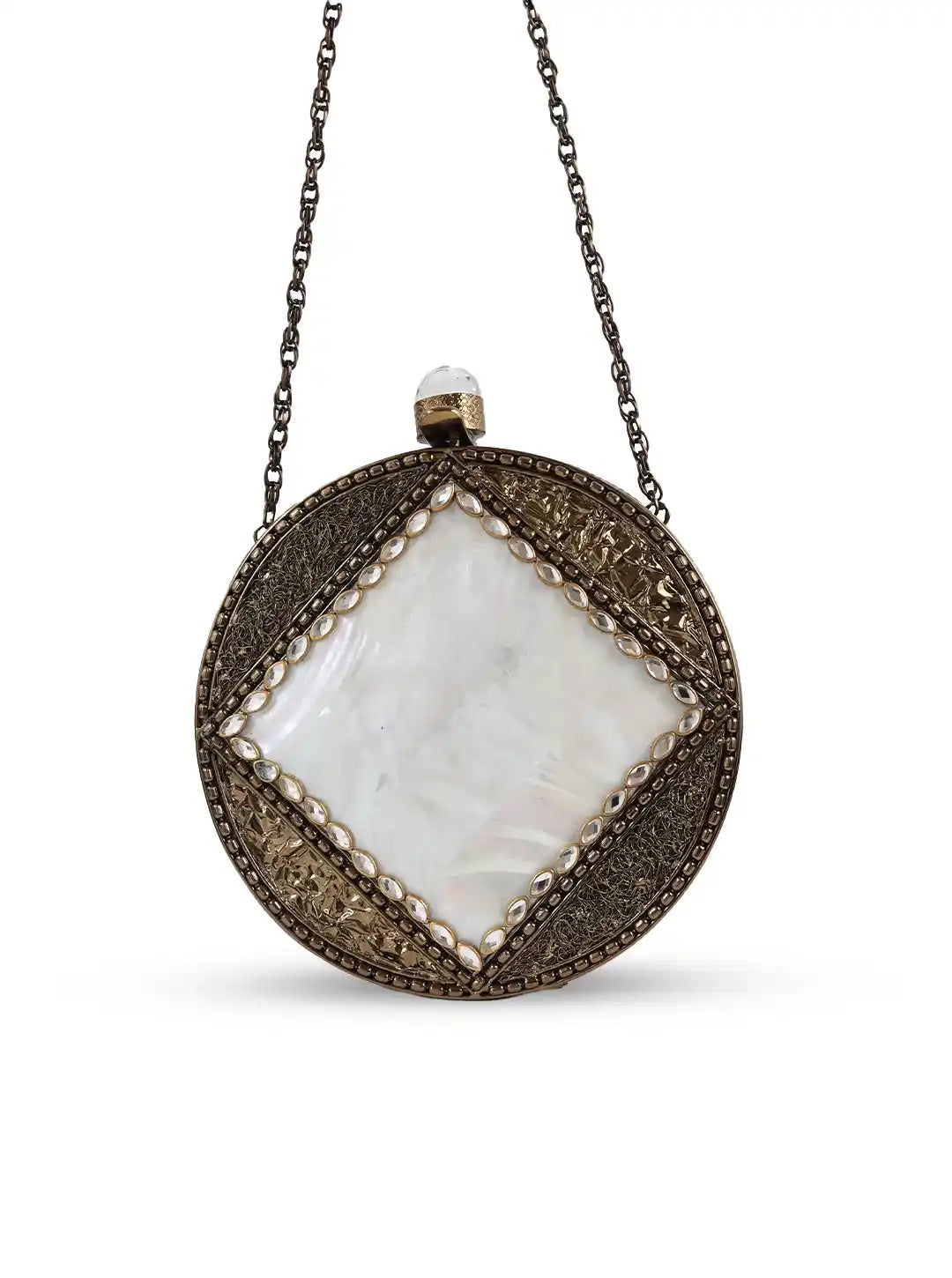 Decorative pendant with a central stone on a white background