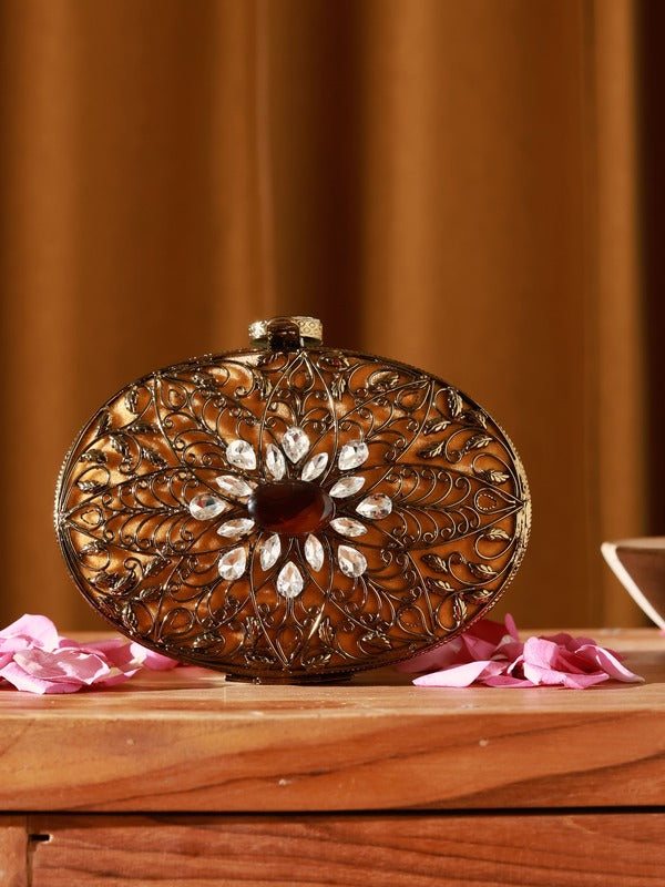 Mirza Intricate Embellished Brass Clutch