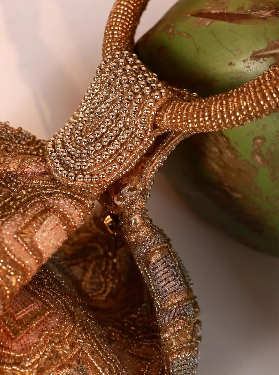 Close-up of a decorative object with intricate patterns and textures.