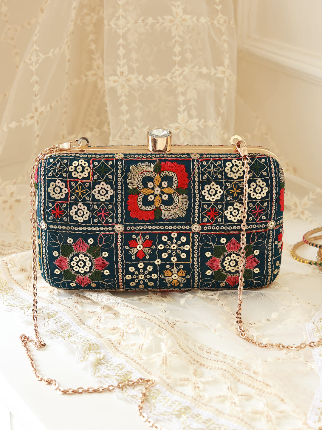 Elora Green Box Clutch