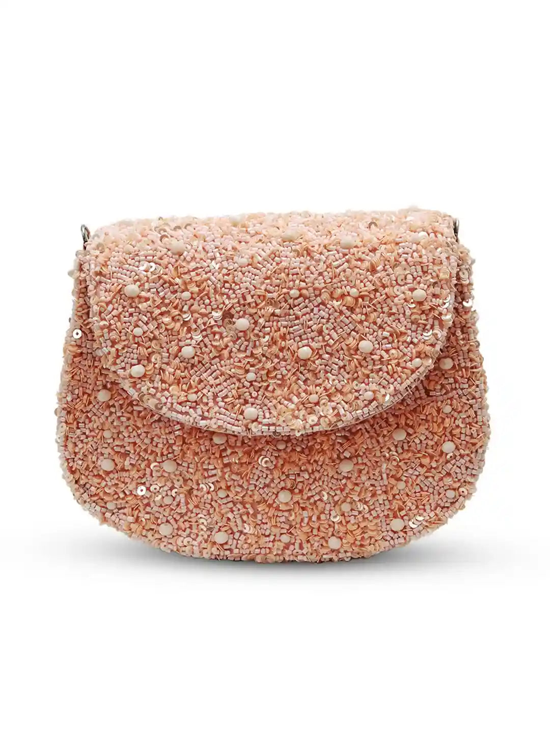 Pink textured handbag on a white background