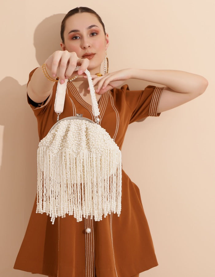 Pearl Bucket Bag with Tassels