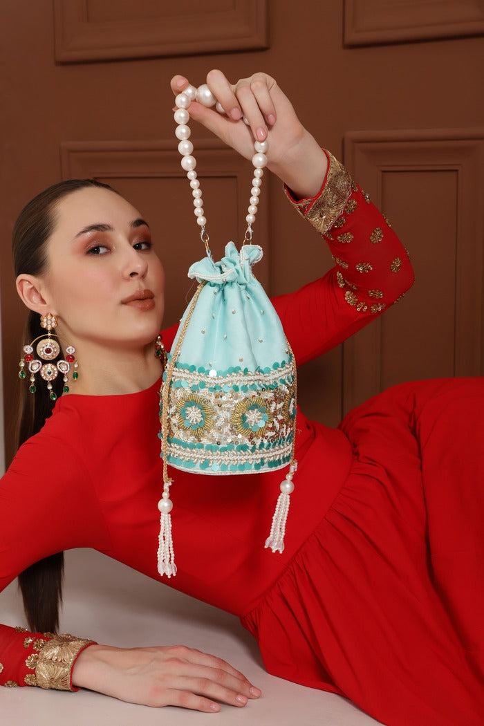 Ama Drawstring Bag with Pearl Handle