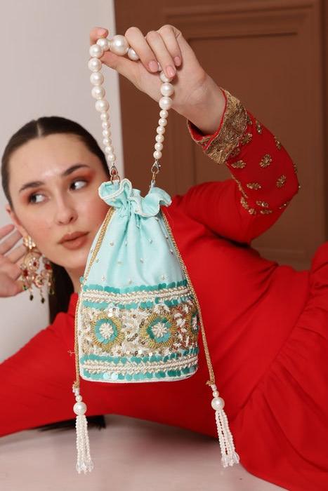 Ama Drawstring Bag with Pearl Handle