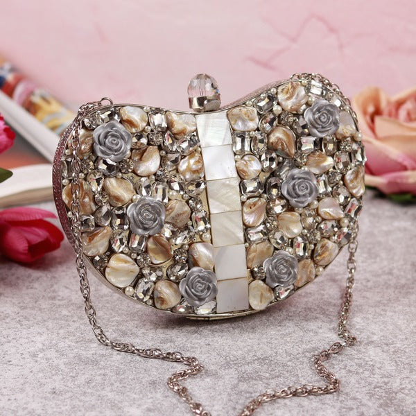 Seher Embellished Brass Clutch Silver