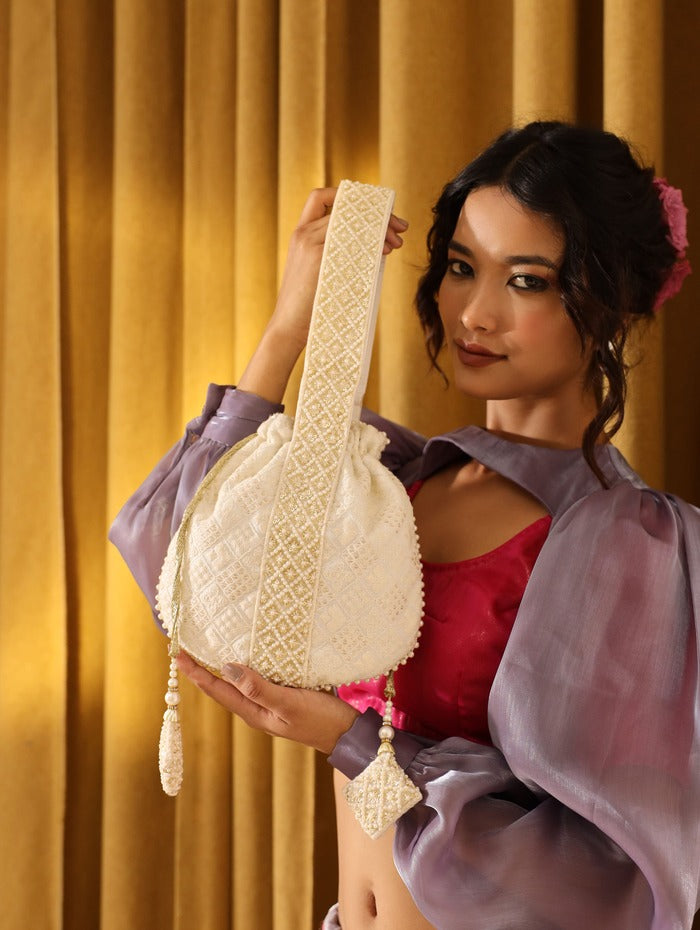 Taj Pearl Drawstring Bag with Handle