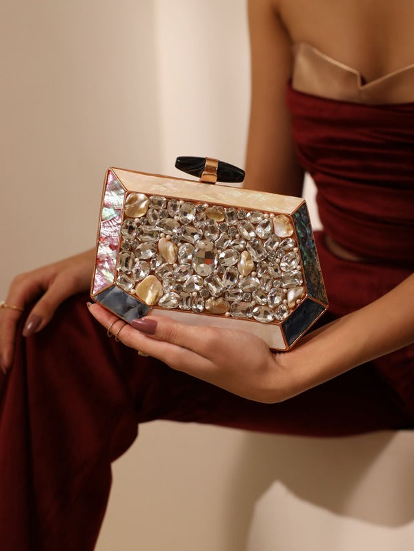 Hannah Embellished Mother of Pearl Clutch