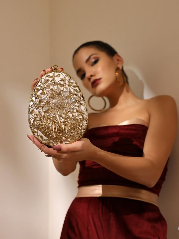 Mia Intricate Brass Clutch