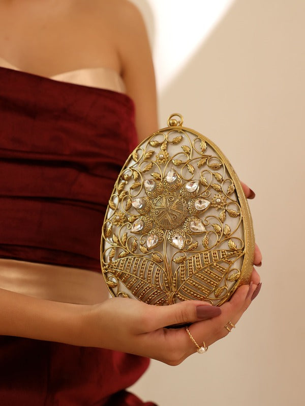 Mia Intricate Brass Clutch
