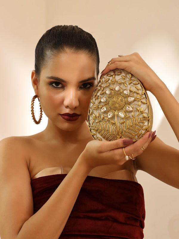 Mia Intricate Brass Clutch