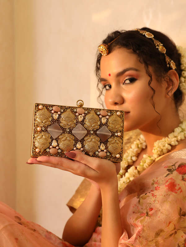 Arya Embellished Brass Clutch