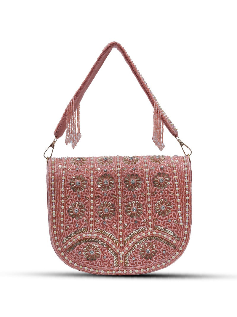 Kavya Pink Flap Over Bag with Handle