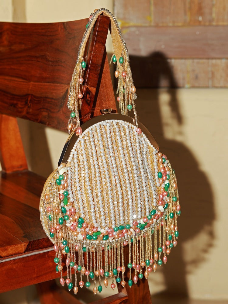 Sona Pearl Tasselled Batua with Detachable Handle