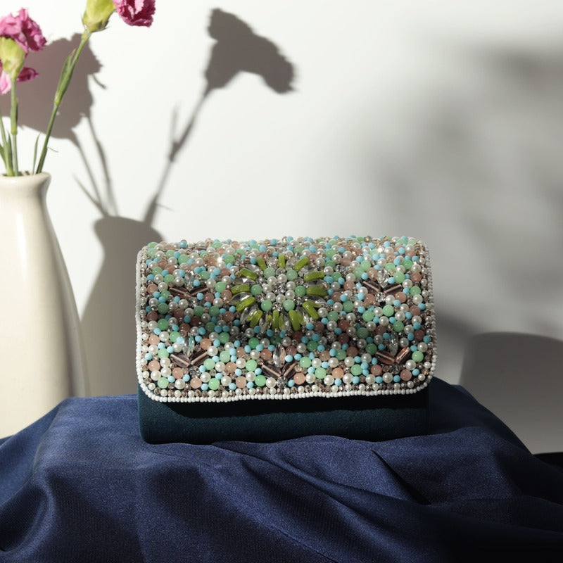 Rainbow Embellished Flap over Clutch Bag