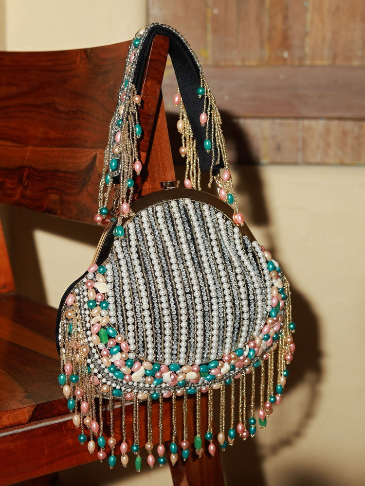 Sona Pearl Tasselled Batua with Detachable Handle