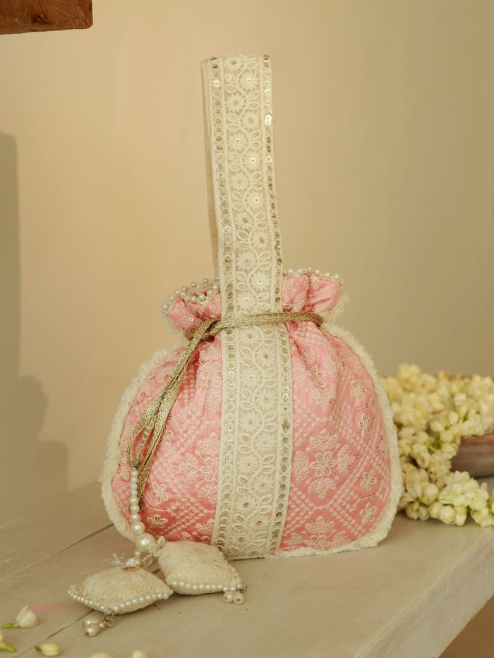 Ruhi Pink Potli Bag with Handle