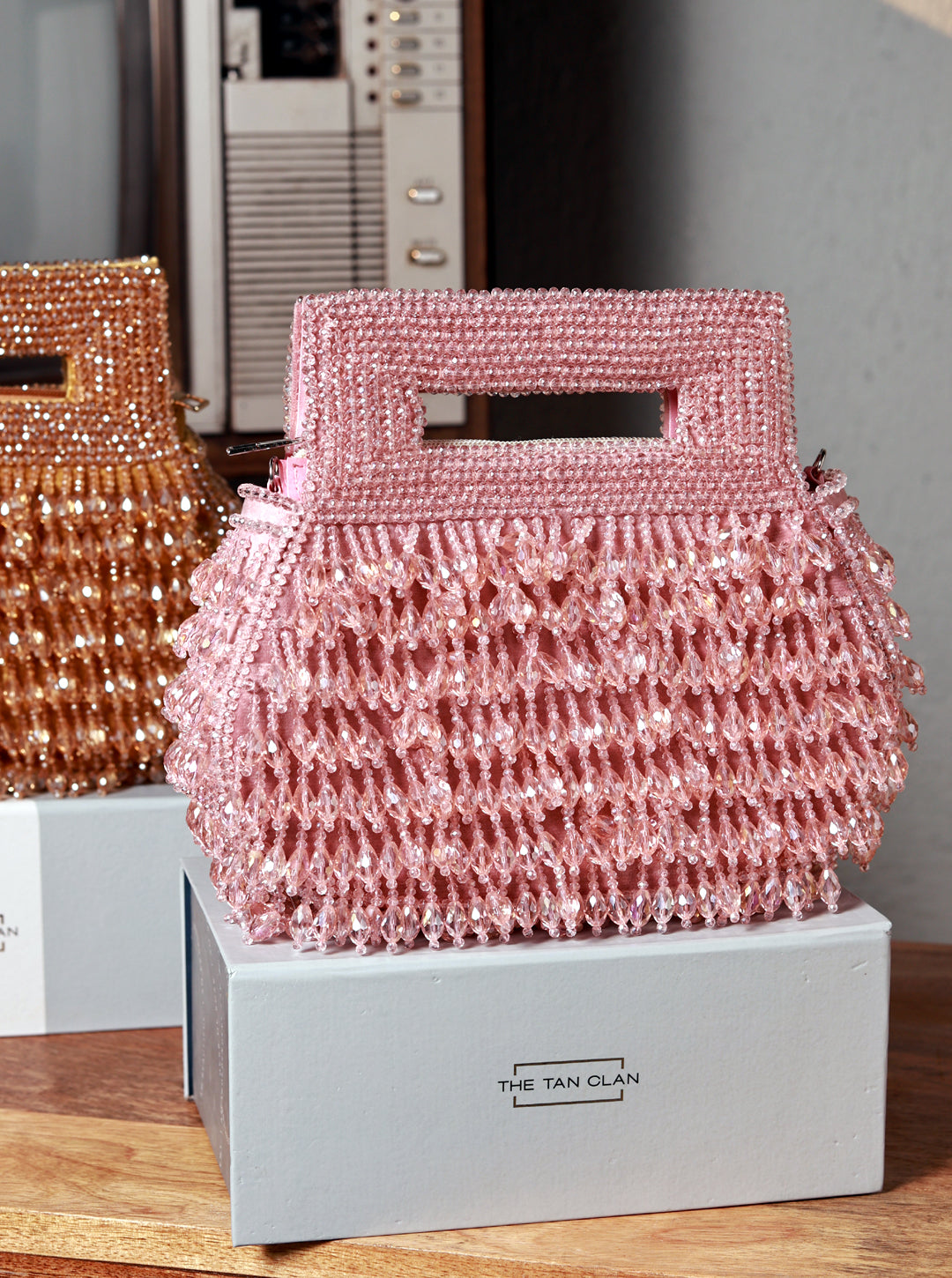 Cindy Pink Pearls Box Clutch