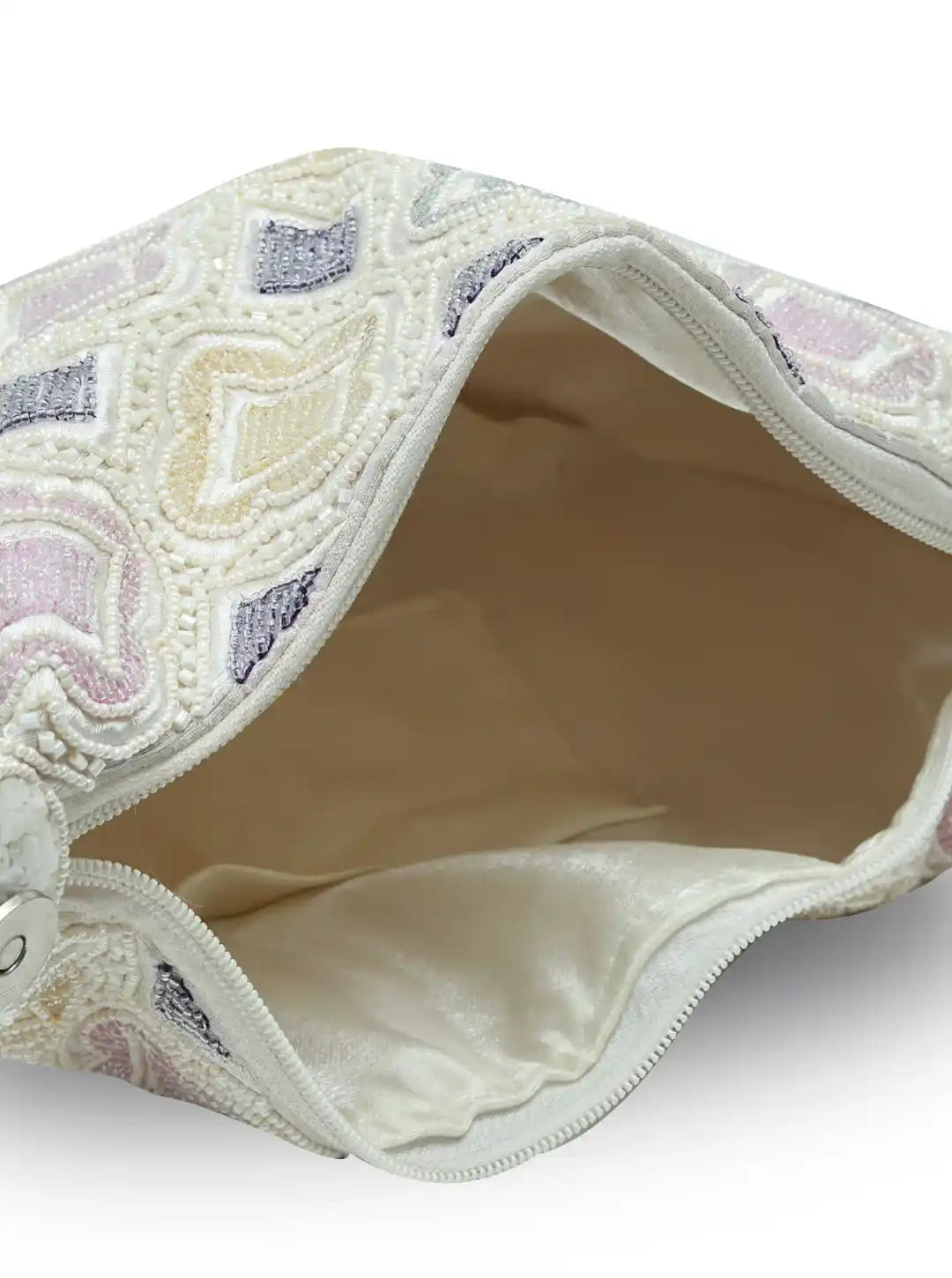 Embroidered pouch with a zipper on a white background