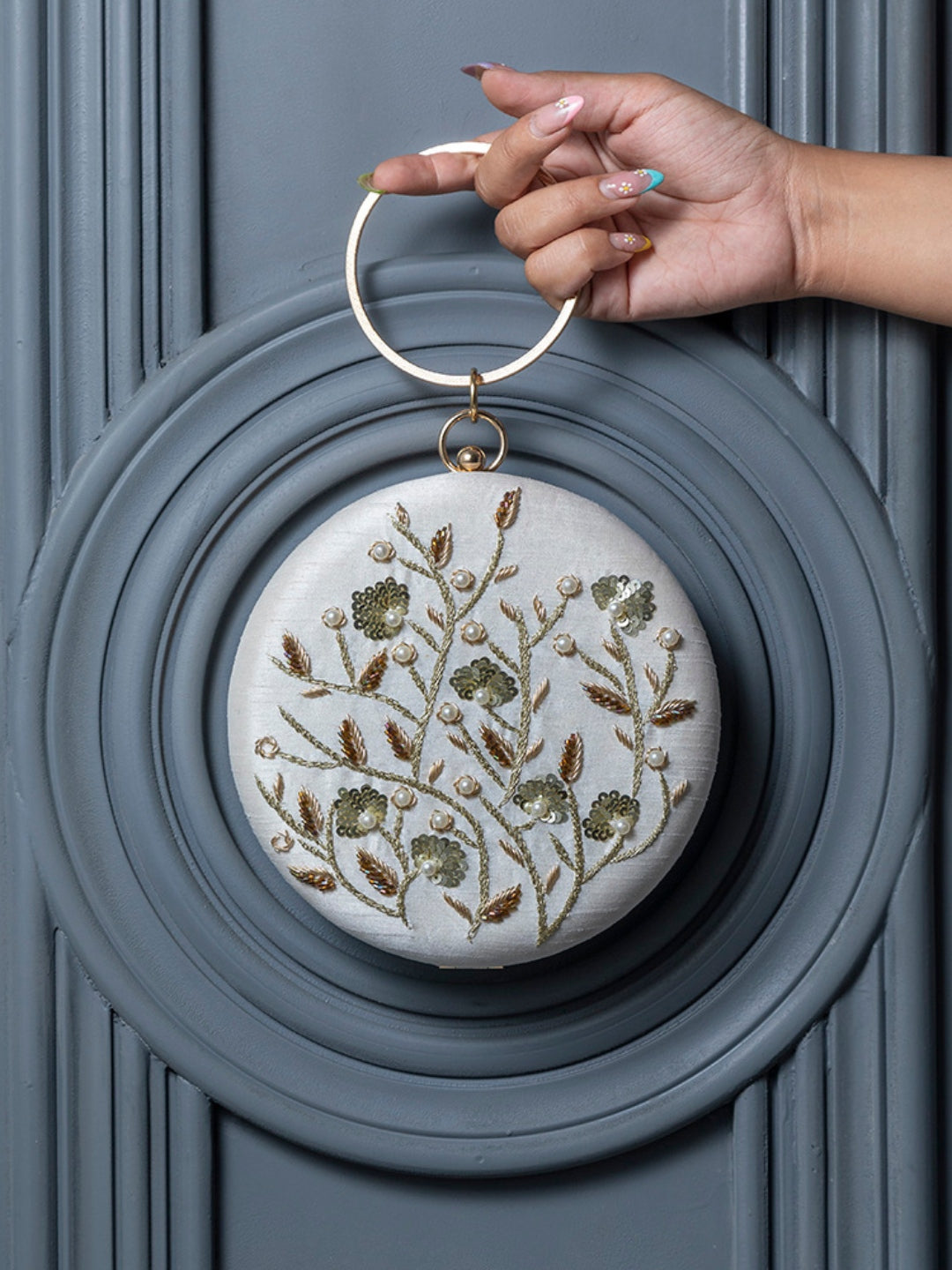 Falaq Round Hand Embroidered Clutch