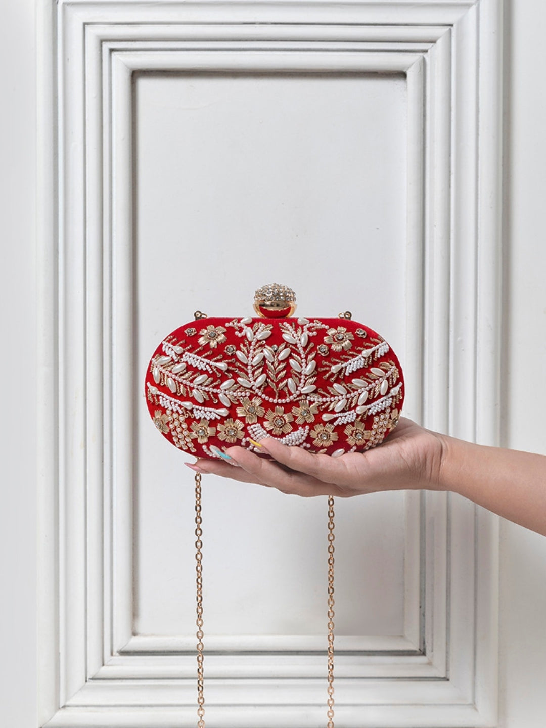 Elizah Red Zardozi Hand Embroidered Clutch