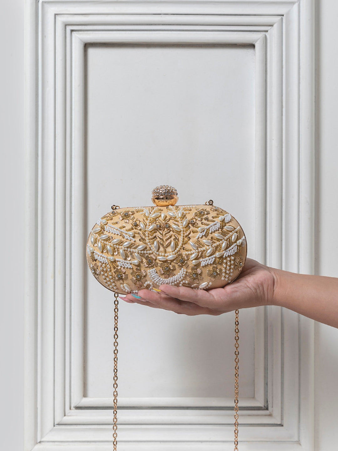 Elizah Gold Zardozi Hand Embroidered Clutch