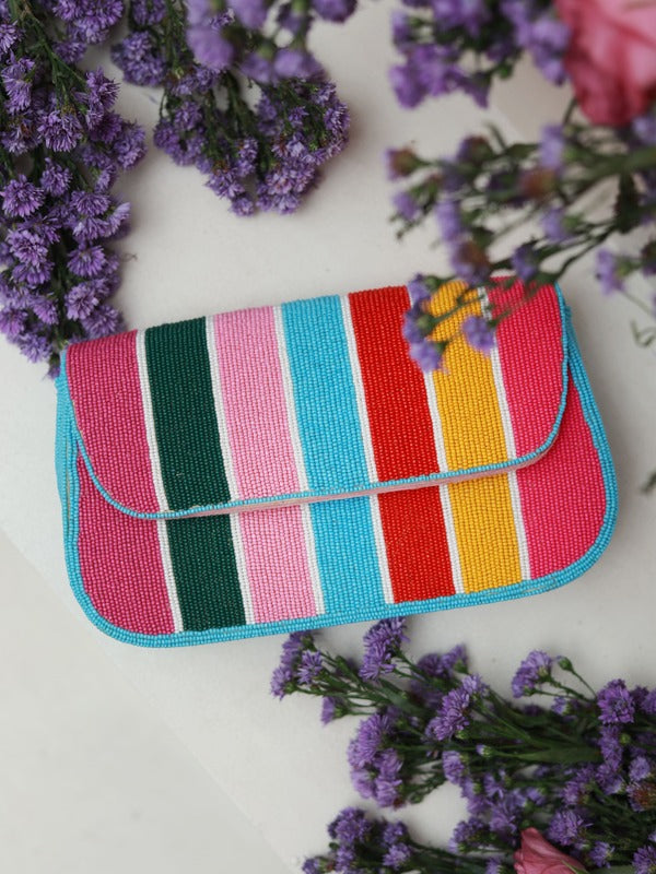 Stripe Multicolor Baguette Bag with Handle