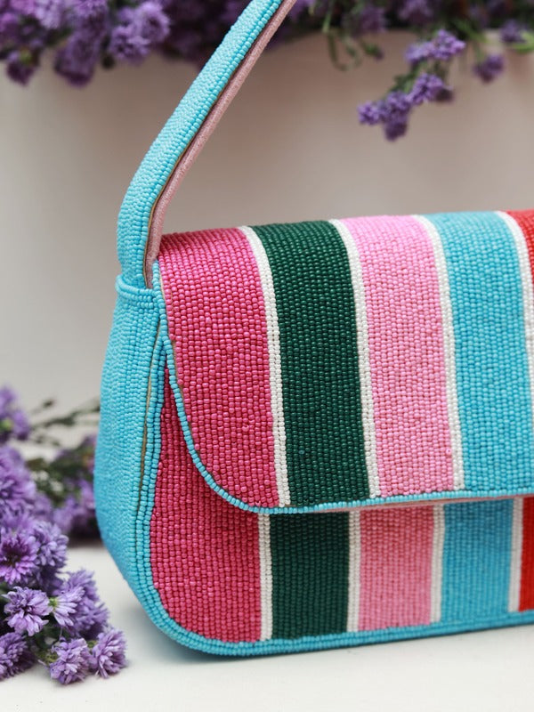 Stripe Multicolor Baguette Bag with Handle