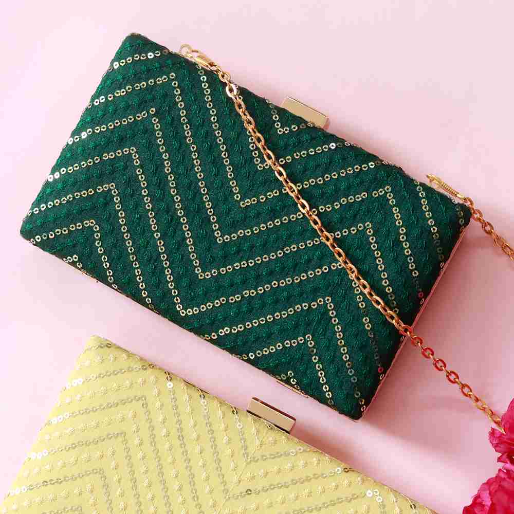 Mehak Zig Zag Sequins Embroidered Clutch