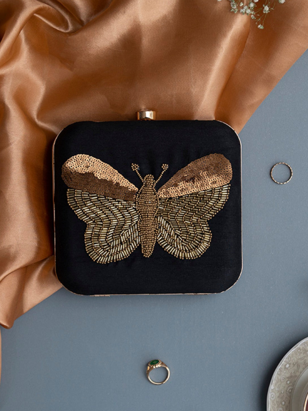 Nigah Square Hand Embroidered Butterfly Clutch