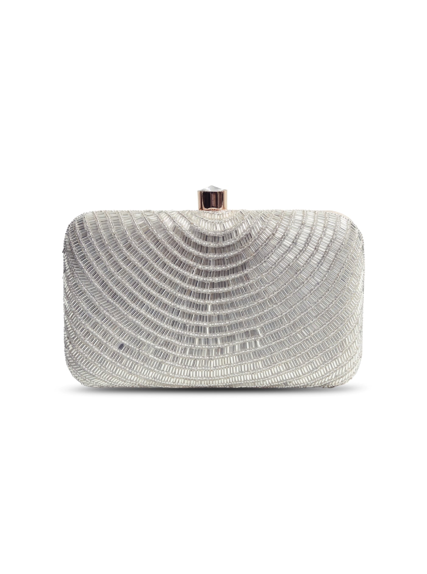 Glitz Silver Hand Embroidered Party Clutch