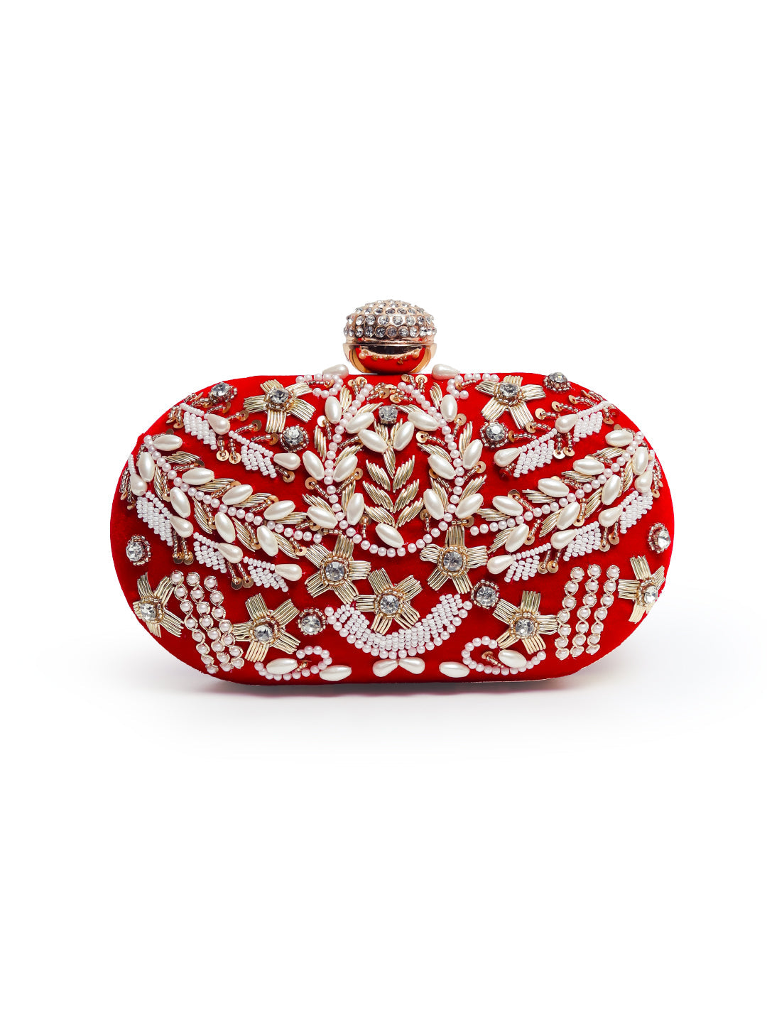 Elizah Red Zardozi Hand Embroidered Clutch