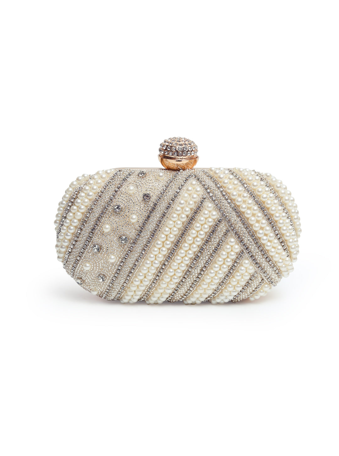 Rabia Silver Hand Embroidered Pearl Clutch