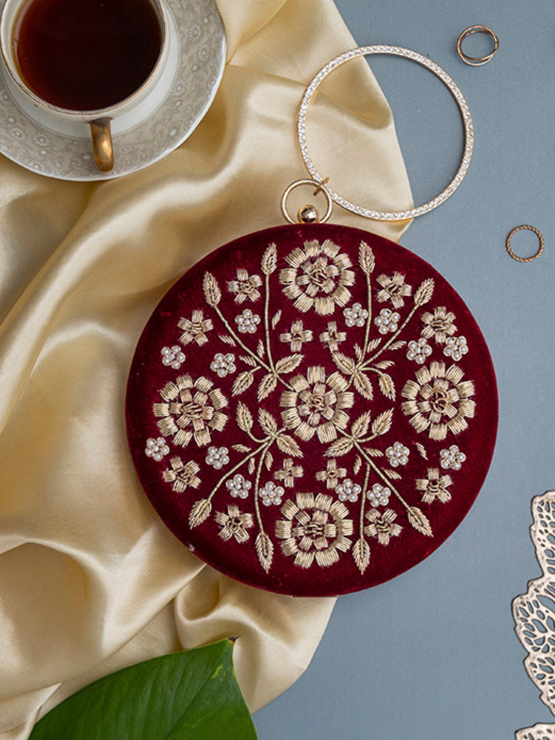 Shalimar Maroon Hand Embroidered Clutch