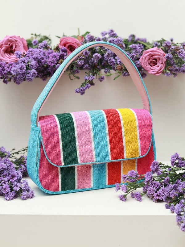 Stripe Multicolor Baguette Bag with Handle