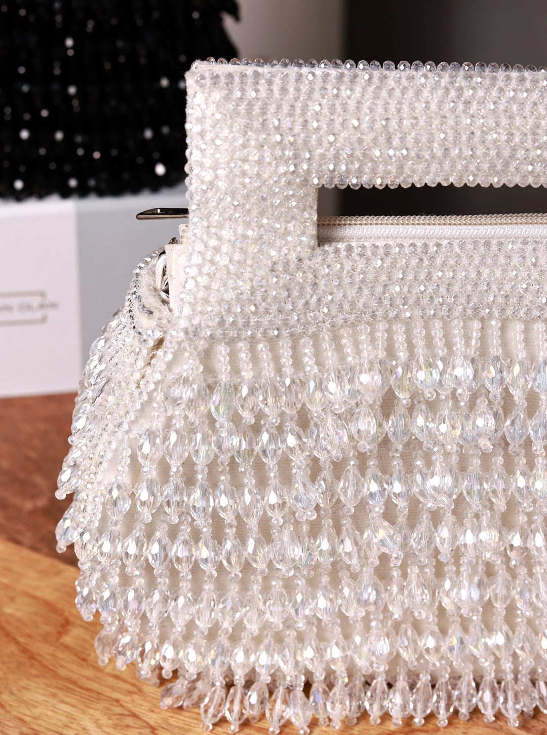 Cindy White Pearls Box Clutch